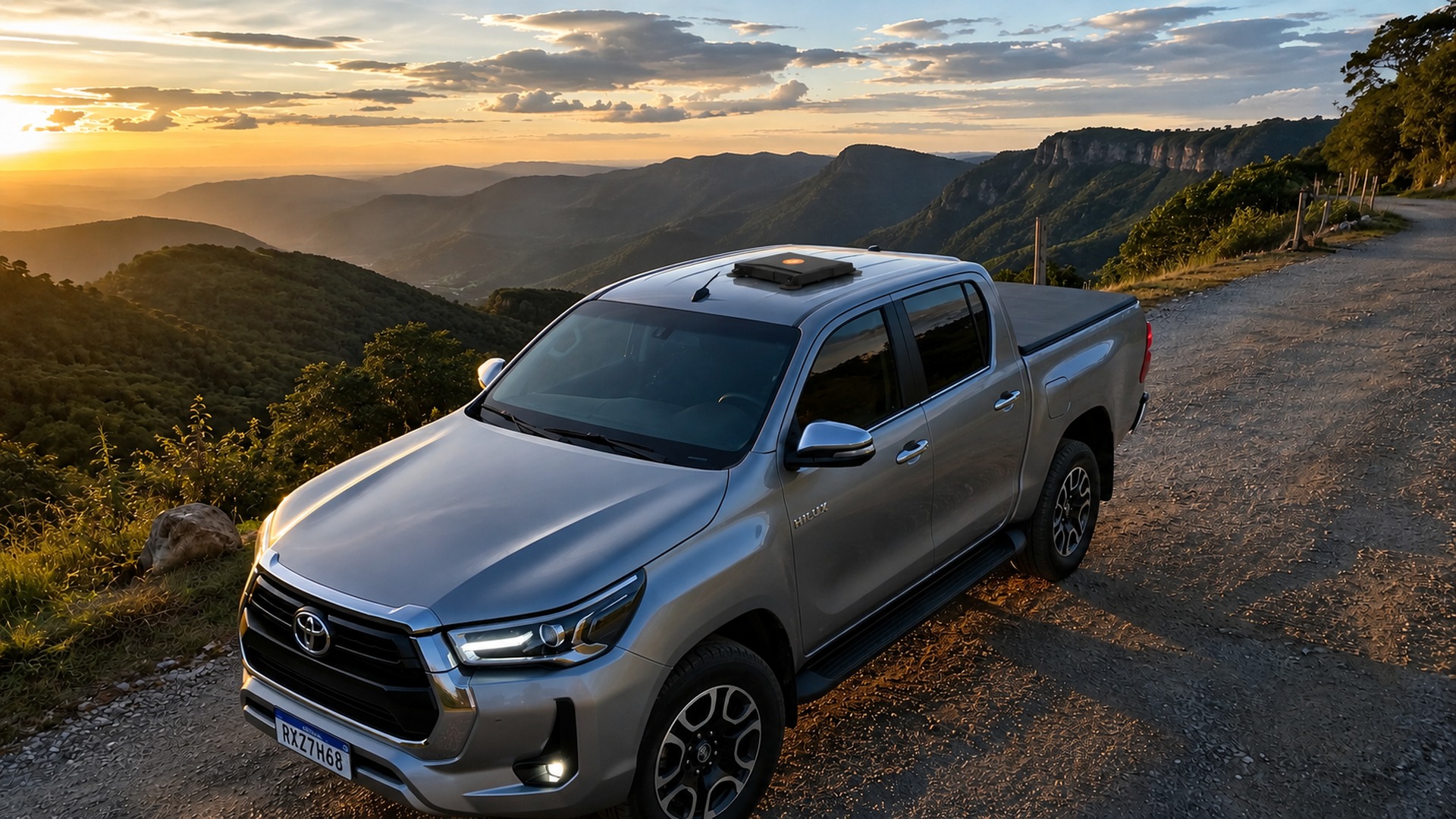 Toyota Hilux com antena Starlink na Serra Gaúcha